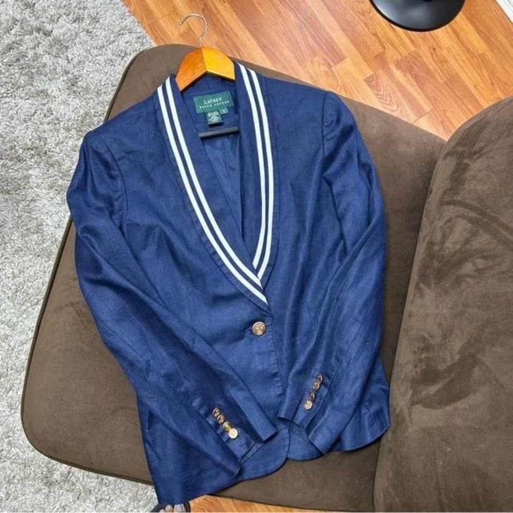 Lauren Ralph Lauren Linen Blazer size 8 Medium Long Lapell Nautical Sailor